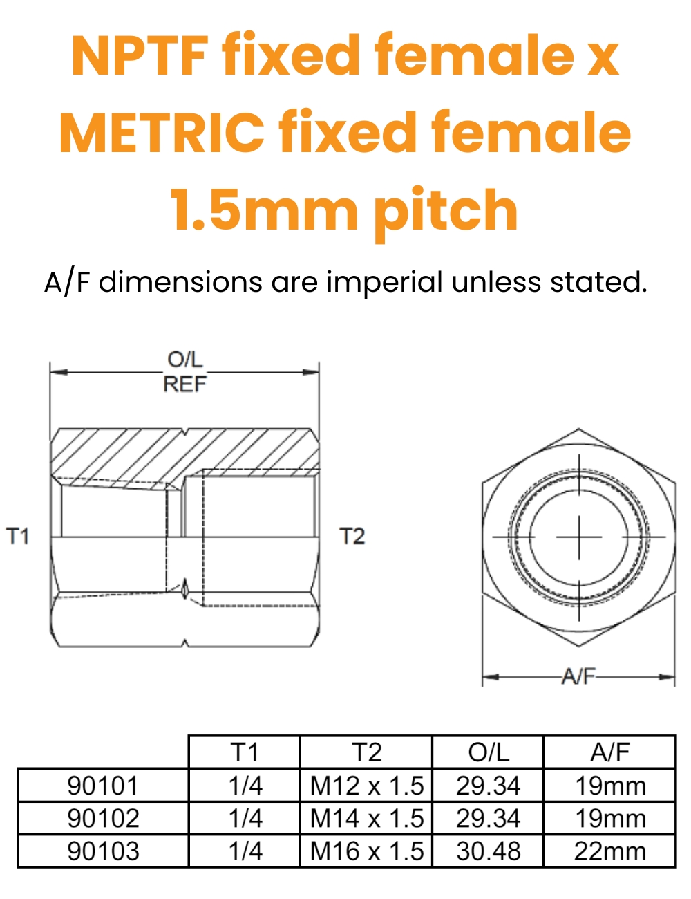 1/4 NPTF x M12 1.5mm Pitch Fix Fem/Fix Fem Hydraulic Adaptor